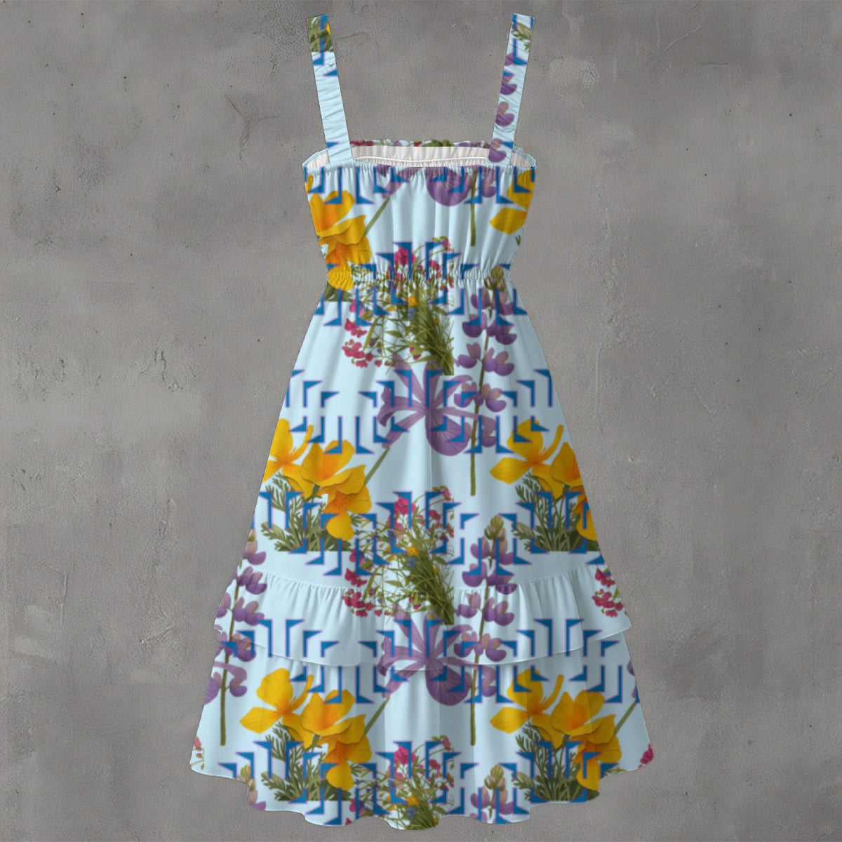 California Summer Flowers tiered dress (blue)