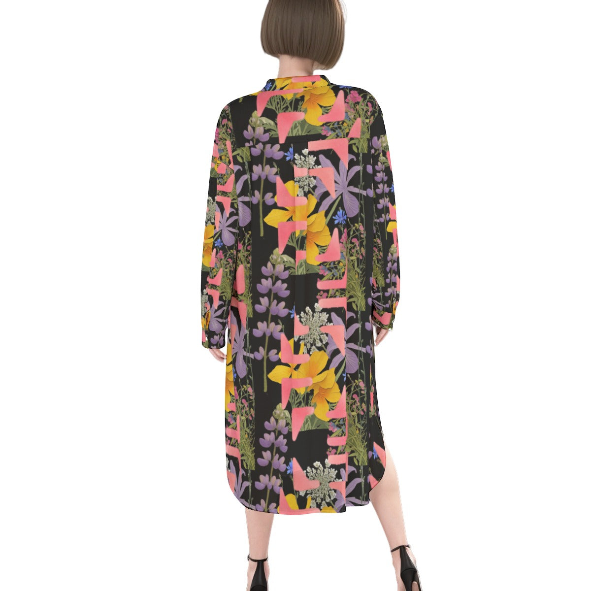 Cali Summer Flowers Shirt Dress | Rayon (black)