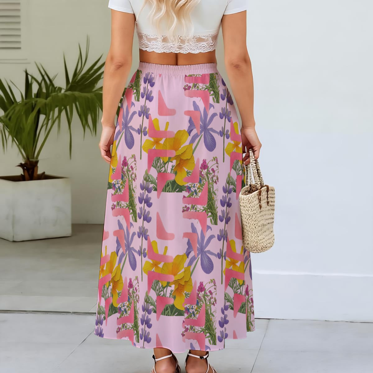 Cali Summer Flowers Chiffon Skirts (pink)