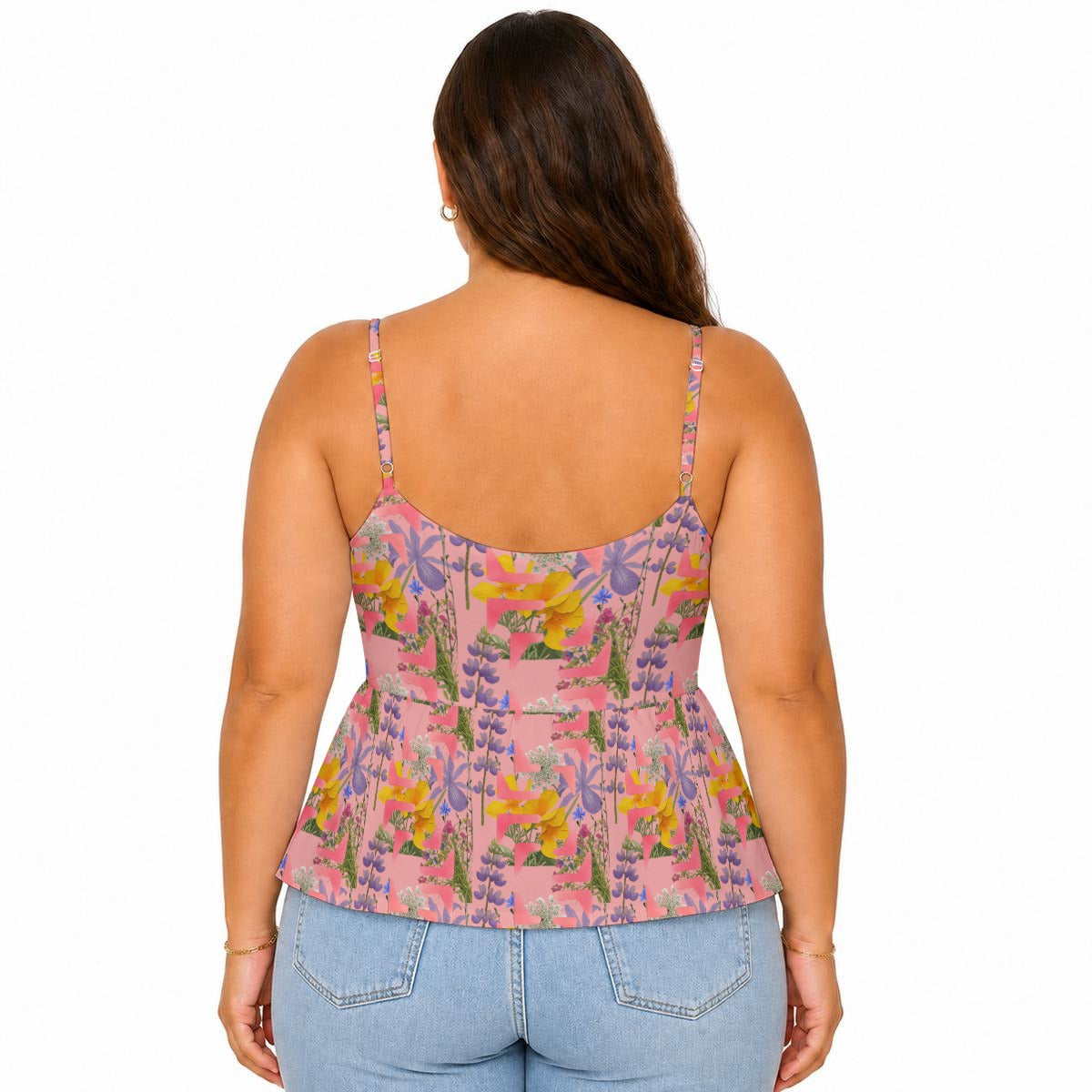 Cali Summer Flowers Cami Peplum Top (pink)