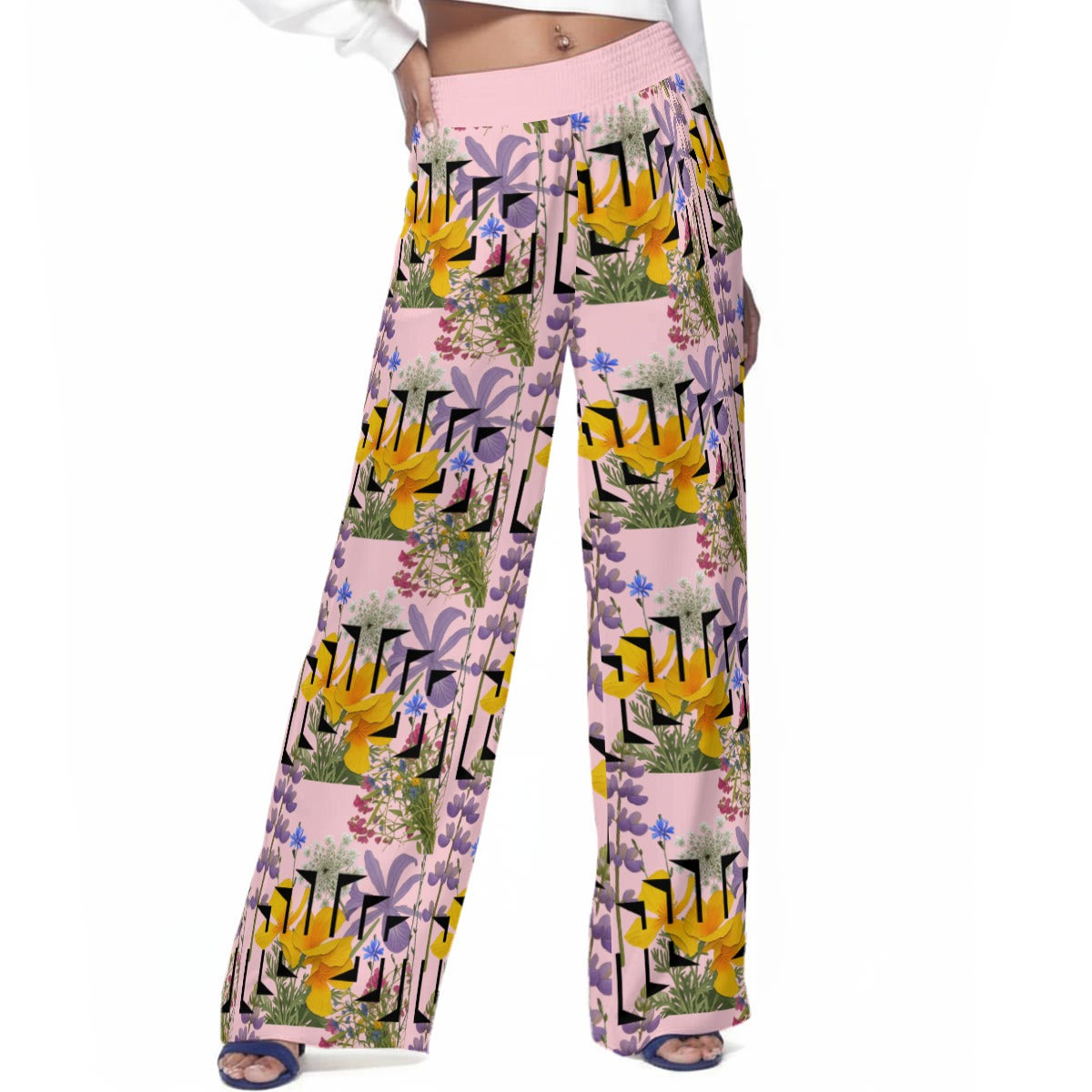 Cali Summer Flowers Wide-Leg Pants (pink)|Rayon