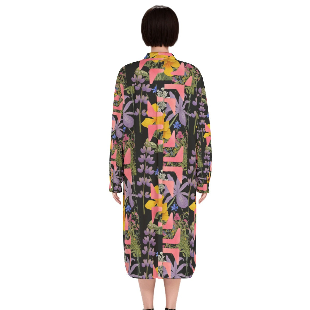 Cali Summer Flowers Shirt Dress | Rayon (black)
