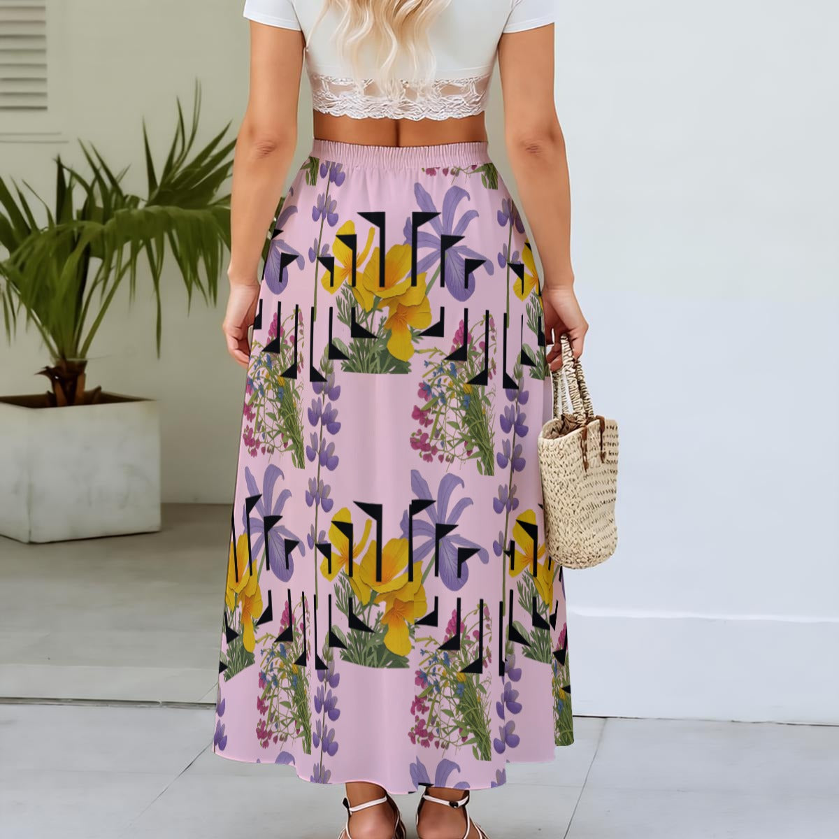 Cali Summer Flowers Chiffon Skirt (pink)