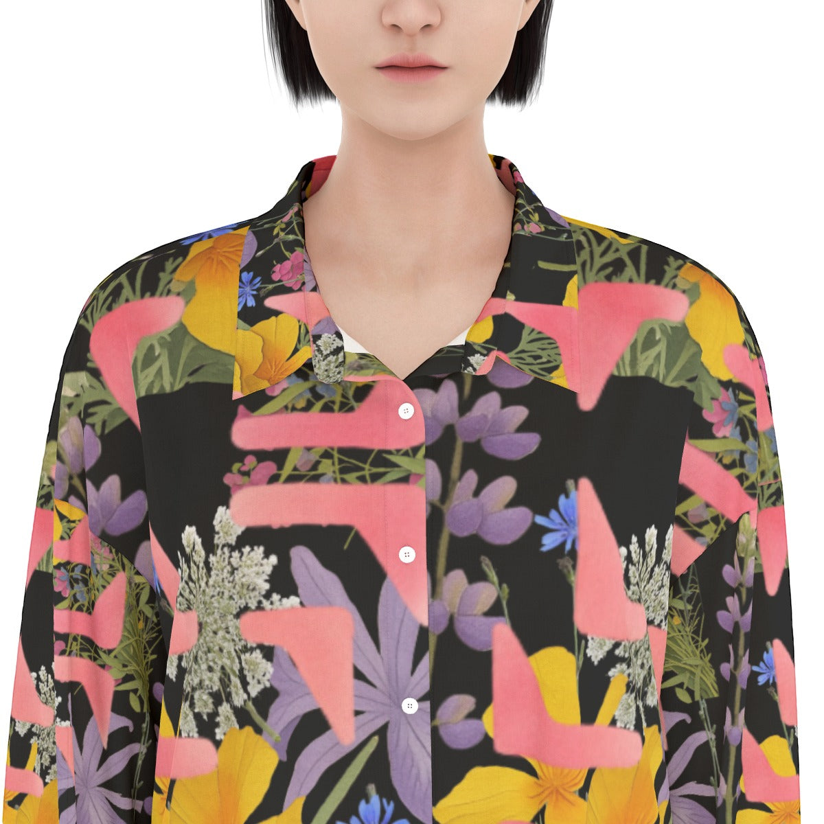 Cali Summer Flowers Shirt Dress | Rayon (black)